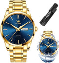 OLEVS Relojes para Hombre de Lujo a prueba de agua Lúminosos de lectura fácil Cronógrafo Con Esmalte Dorado Completo / Blanco Dial / Cara Negra Calendario Pulsera Relojes