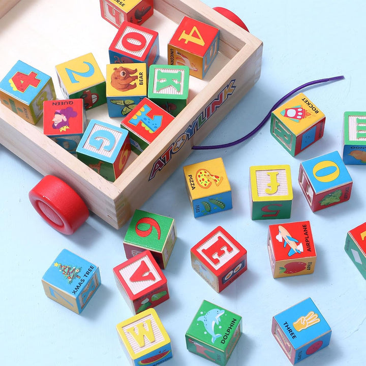 Atoylink Bloques de Construcción de Madera ABC para Niños