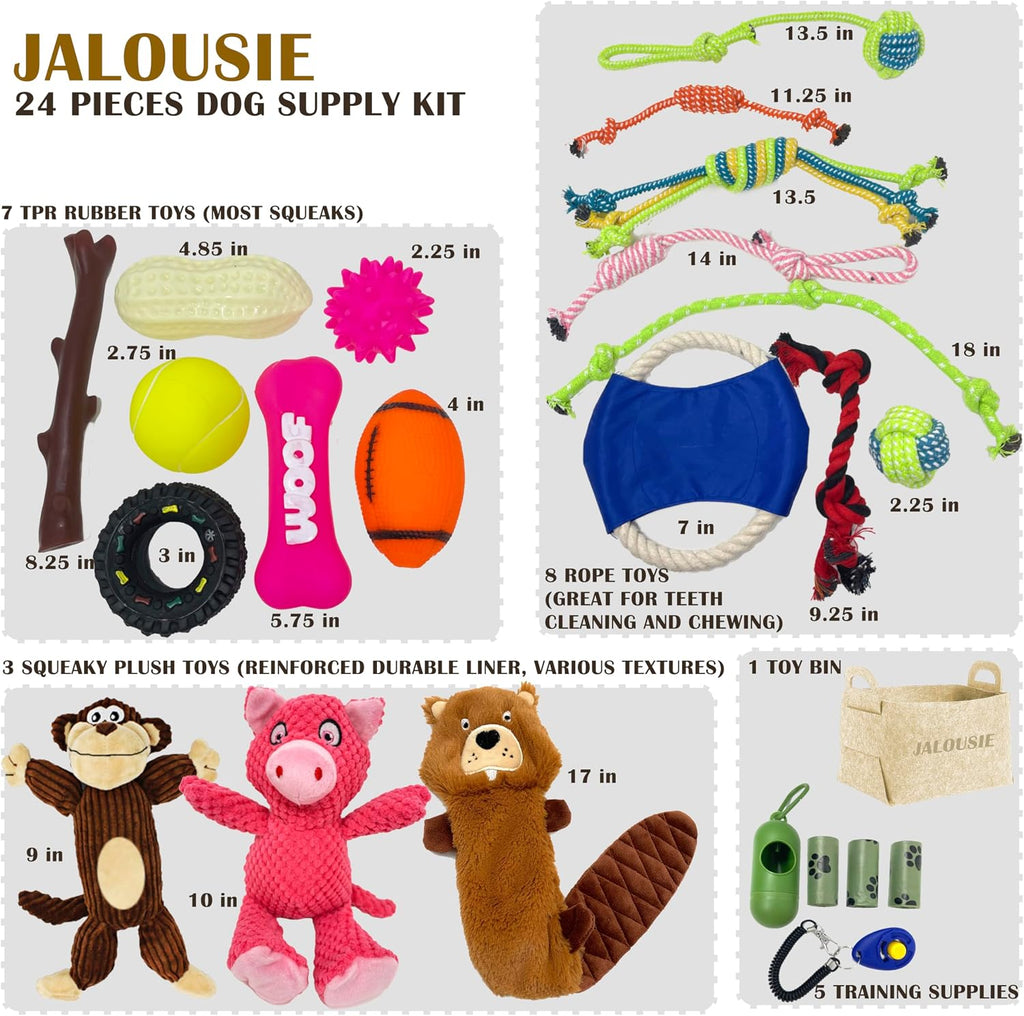 Jalousie Multipack Dog Squeaky Toys Bulk Bundle Pup Toy - Puppy Toys para Pets para Small Medium Breed (24 PCs Gift Basket)