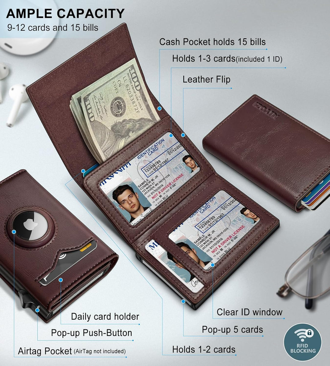 miyozi Billetera para Airtag para hombre, con bolsillo para efectiv...