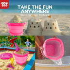 TOY Life 23 piezas de juguetes de playa de unicornio para niños de 4 a 8 años, juguetes de arena plegables con cubo de silicona, palas y kit de moldes para construir castillos de arena, juguete de
