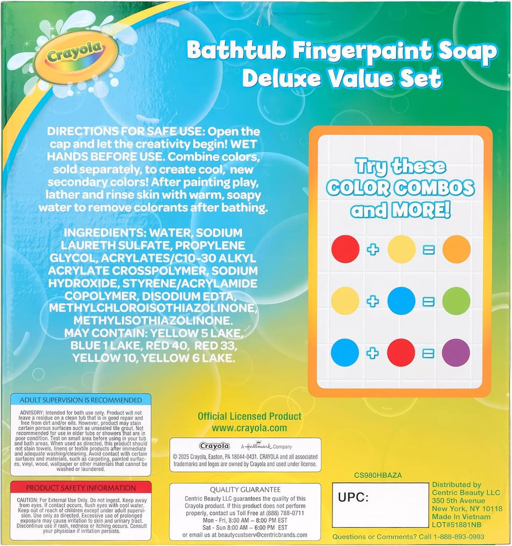 Crayola Juego de 10 piezas de pintura de dedos para bañera para niños, tubos de 3 onzas de pintura de jabón lavable, no tóxico, sin manchas, juguetes de baño para niños