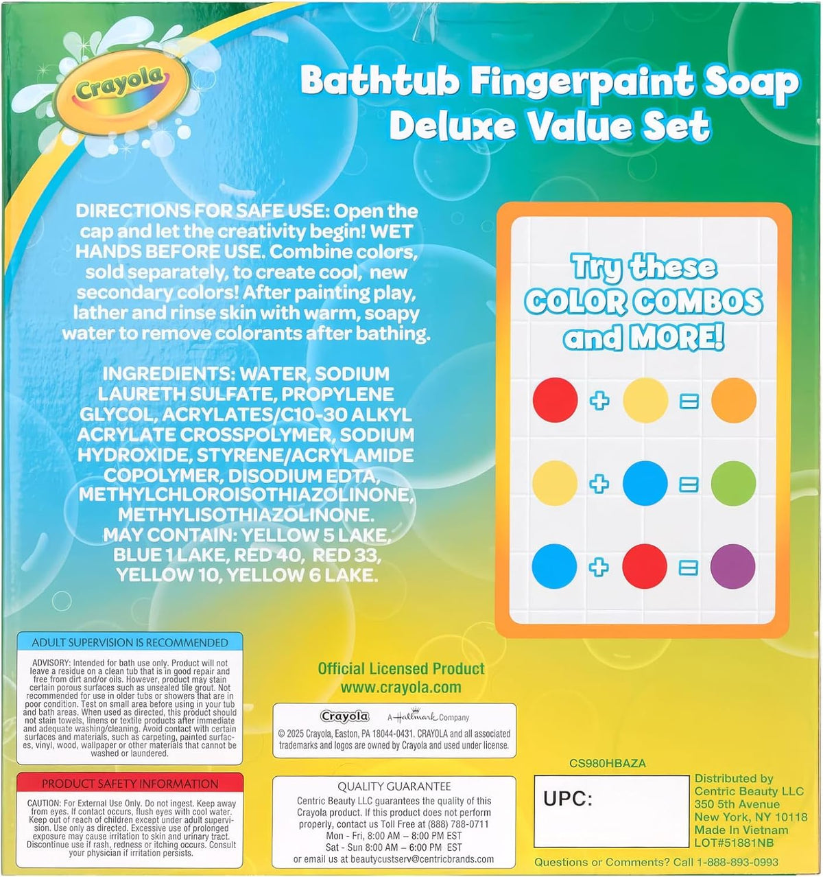 Crayola Juego de 10 piezas de pintura de dedos para bañera para niños, tubos de 3 onzas de pintura de jabón lavable, no tóxico, sin manchas, juguetes de baño para niños