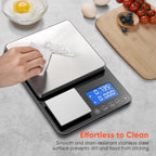Báscula digital de cocina de doble plataforma, 33 libras/15kg y precisión de 0.001 onzas/0.0004 oz, dos escalas en una, báscula de café y alimentos, pantalla doble, acero inoxidable, tara, g/oz