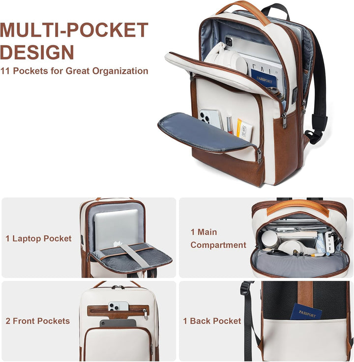 Mochila de cuero para laptop Shrrie para mujeres y hombres, mochila...