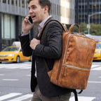 LEATHER VILLAGE Mochila de cuero para computadora portátil para hombres con correa de carretilla 16L Slim