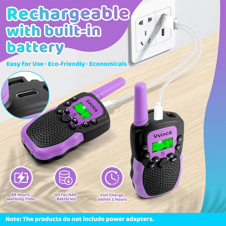 Vvinca - Walkie Talkies para niños, juego de walkie talkies recarga...