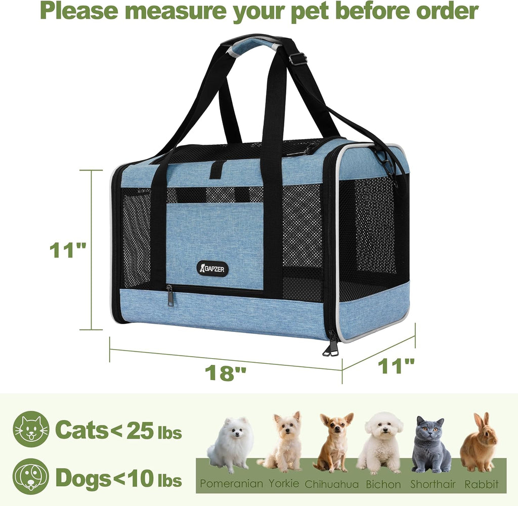 Transportador para gatos 18 x 11 x 11 con carga superior suave bolsa