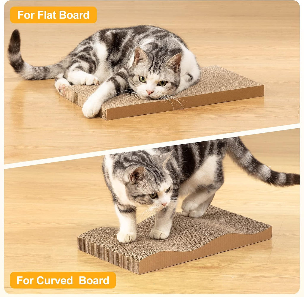 5 piezas de rascador para gatos con caja, rascadores reversibles para gatos de interior, rascador de cartón para gatos con hierba gatera, 2 tablas curvas y 3 tablas planas para rascar en la