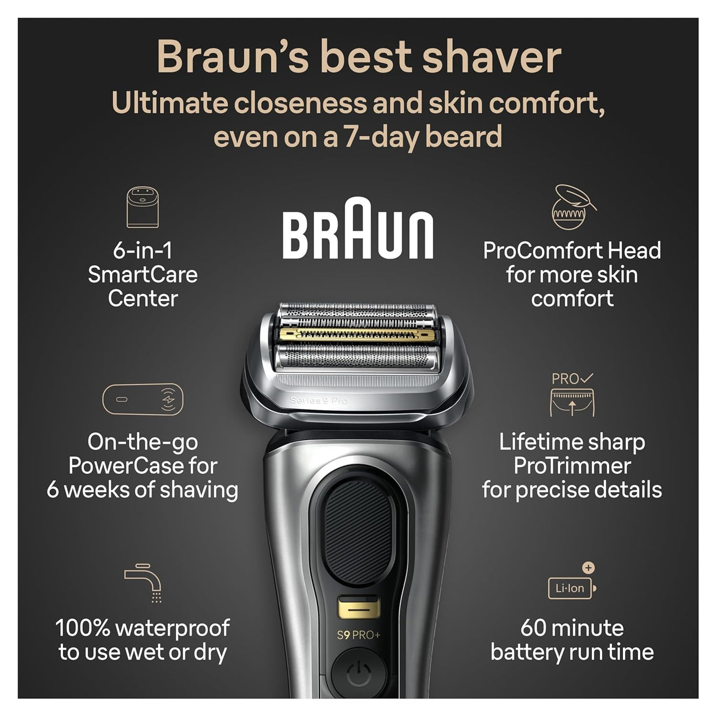 Braun Afeitadora eléctrica Series 9 PRO+, kit de afeitado con 5 ele...