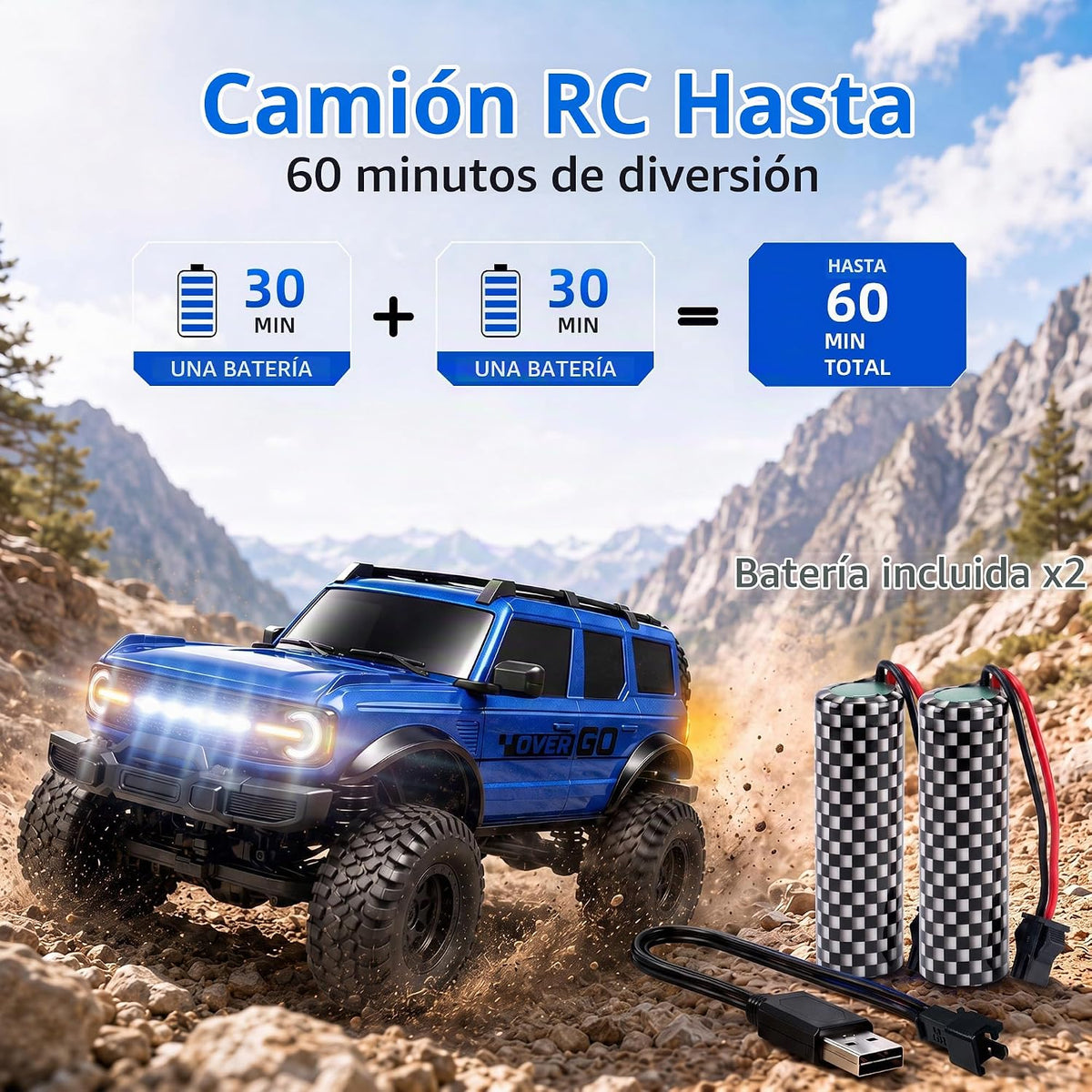 RC Rock Crawler, camión todoterreno con control remoto 4WD, velocidad ajustable y luces LED, auto RC para escalada todo terreno con bajo voltaje y protección antiparo para adultos y niños