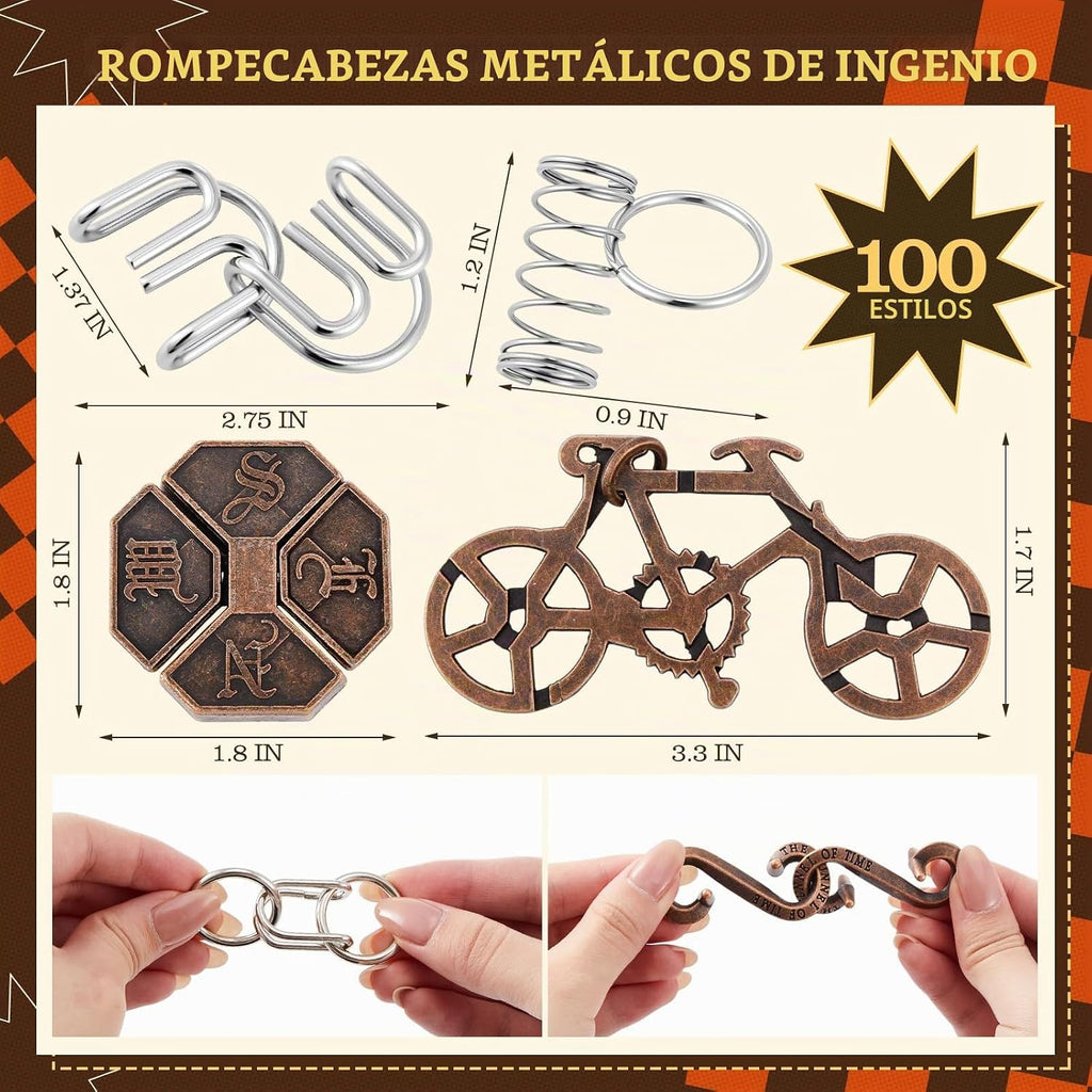Juego de 100 piezas de rompecabezas de metal de lógica, estilo premium