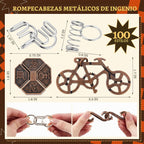 Juego de 100 piezas de rompecabezas de metal de lógica, estilo premium