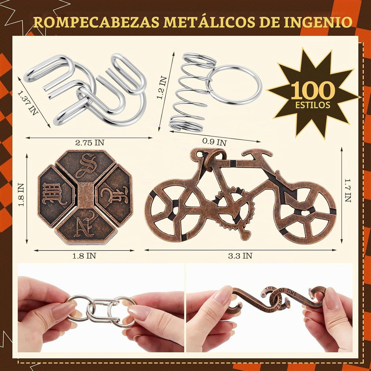 Juego de 100 piezas de rompecabezas de metal de lógica, estilo premium