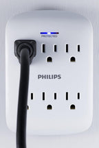 Lámpara Philips - Protector de sobretensiones extensor de 6 tomas, paquete de 4