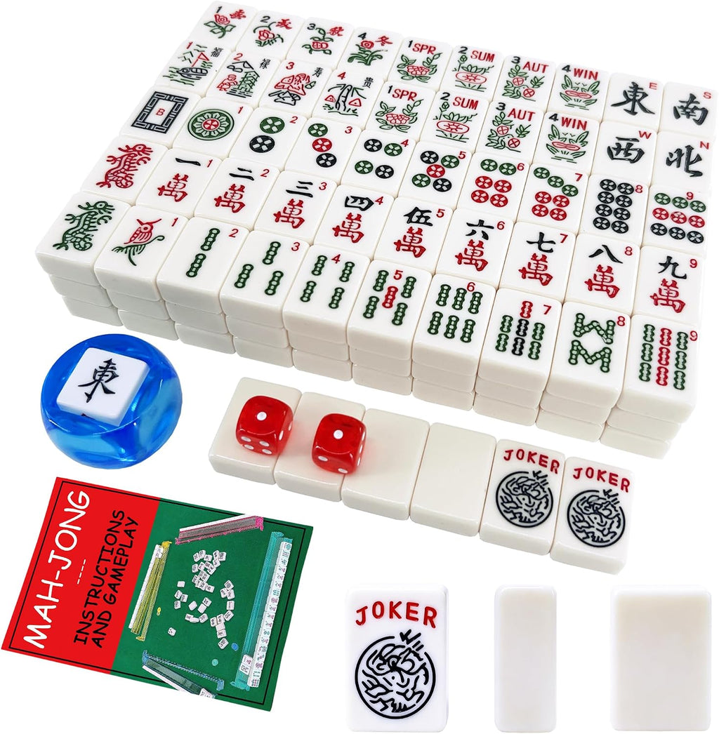 Juego completo de mahjong americano de 1.2 pulgadas de 166 azulejos – Juego completo de viaje con bonitos azulejos Mah Jongg para principiantes, adultos, personas mayores, mini mahjong