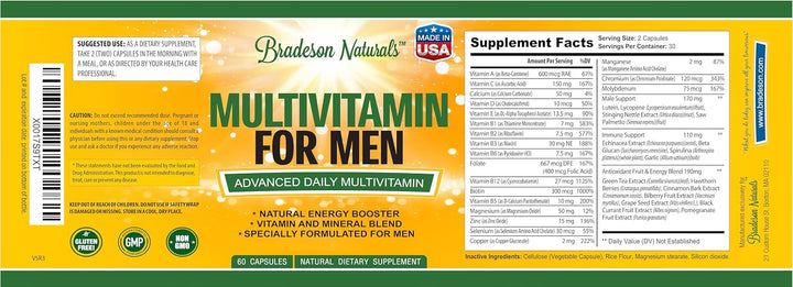 Bradeson Naturals Suplemento multivitamínico para hombres para ener...
