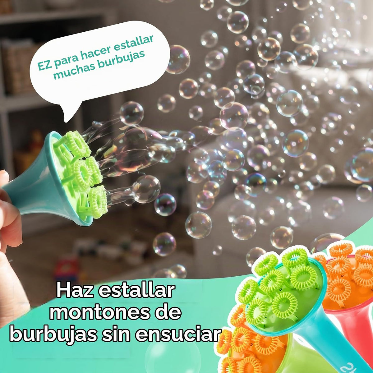 Innobaby Spike - Soplador de burbujas botánicas sin desorden y bandeja, color aguamarina