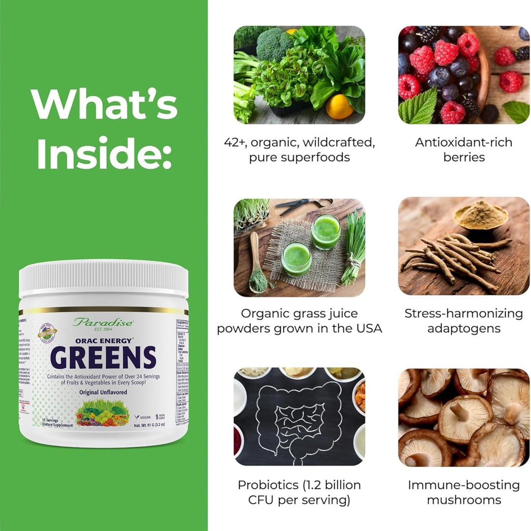 Paradise Herbs, Polvo de Superalimentos ORAC Energy Greens, Poder a...
