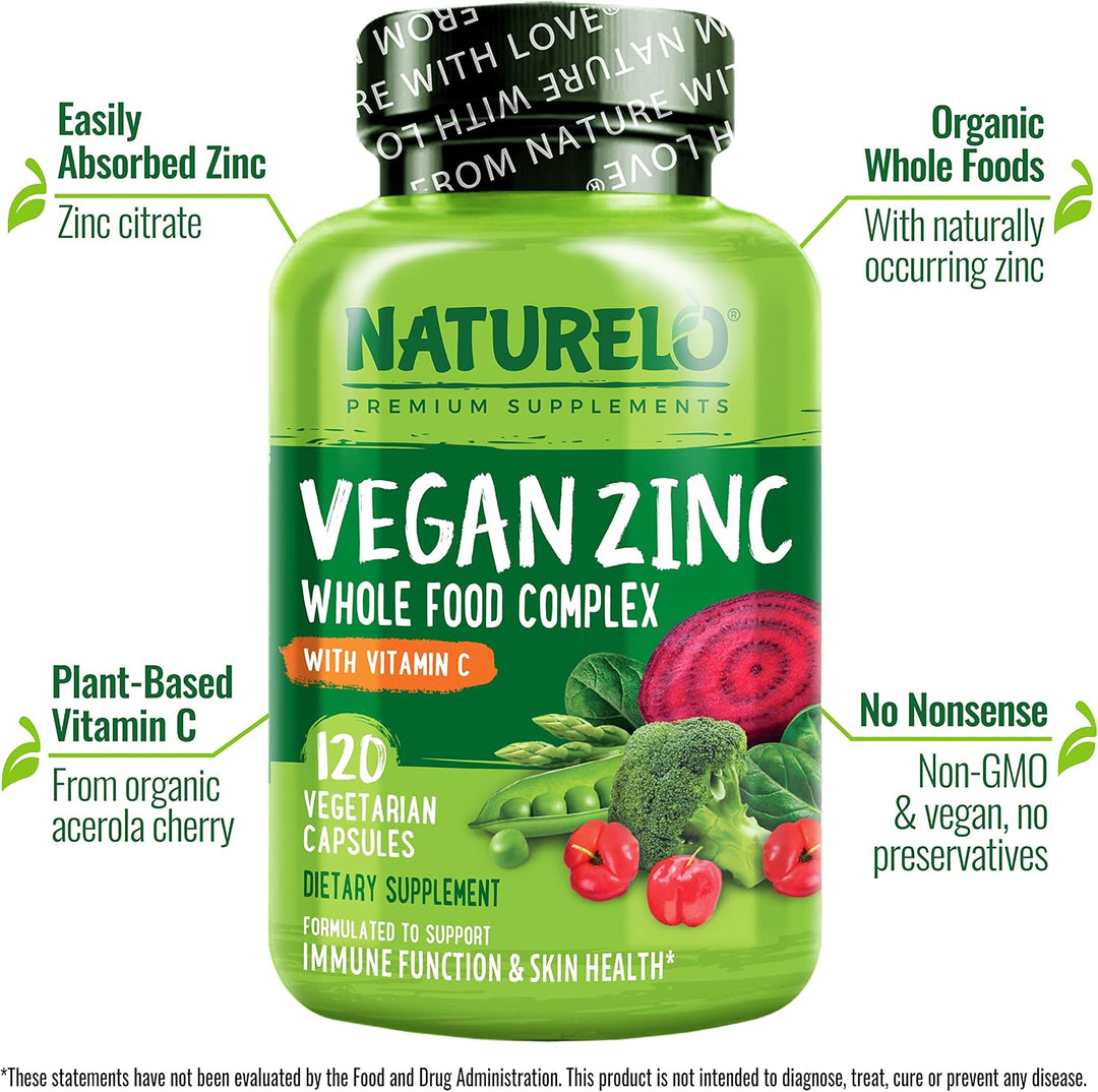 NATURELO Cápsulas veganas de apoyo inmunológico de zinc, complejo d...