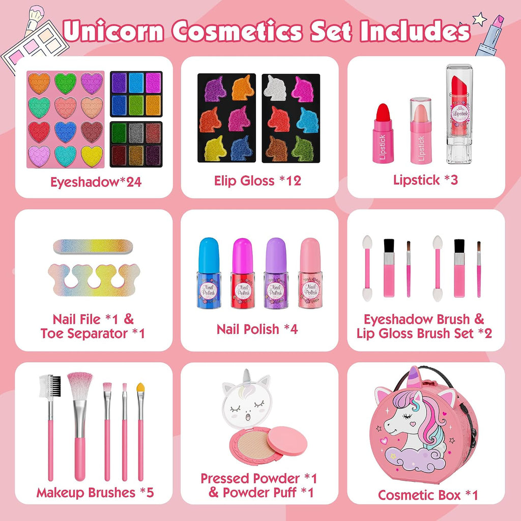 Kit de maquillaje de 59 piezas para niña, estuche de maquillaje lavable
