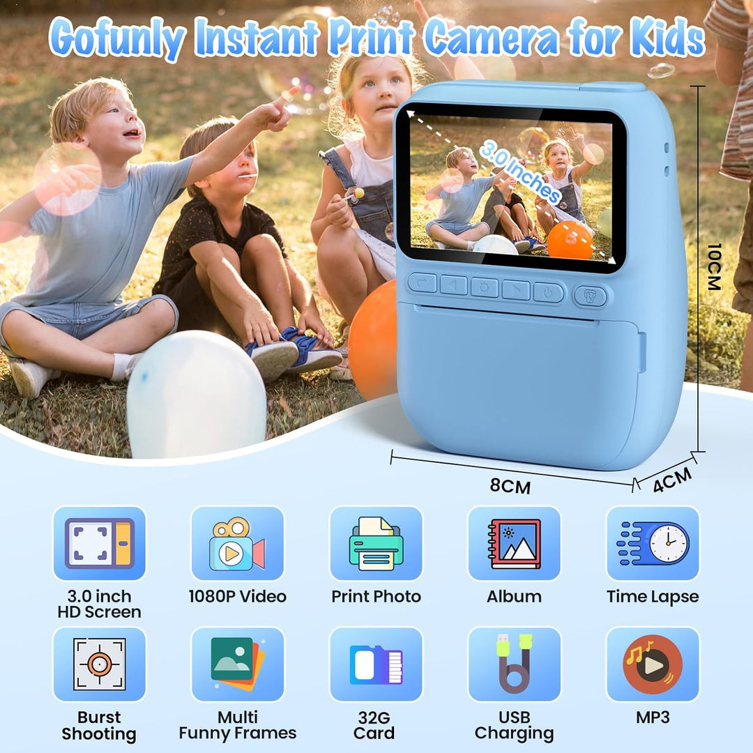 Cámara de impresión instantánea para niños, 3.0 pulgadas HD 32MP re...
