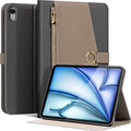 Funda de Cuero para iPad Air 11/10.9 (2020-2025 M3/M2/5ª/4ª Gen) con Bolsillo y Hebilla, Activación/Suspensión Automática, Soporte Ajustable Resistente a Golpes, Gris Oscuro con Gris