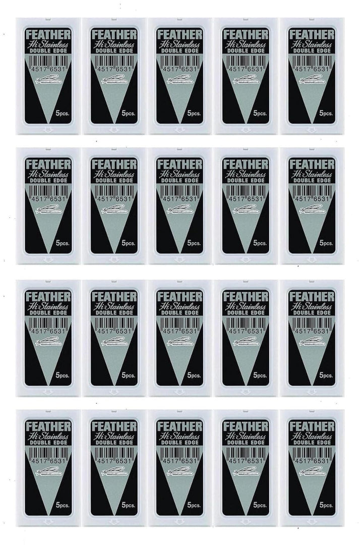 100 cuchillas de afeitar Hi-stainless de Feather con doble filo
