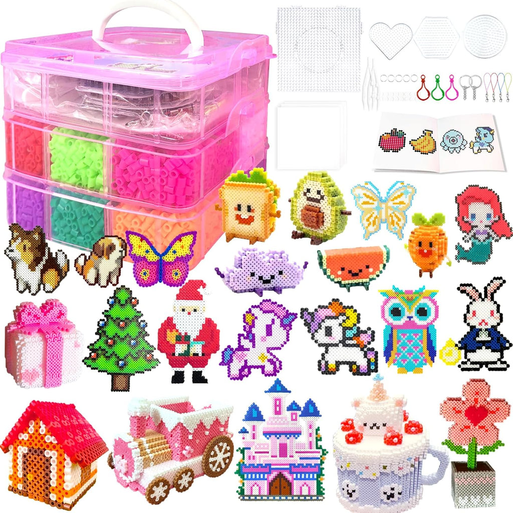 Kit de 11000 cuentas fusibles - Juego de cuentas de 5 mm de 20 colores con caja de almacenamiento, tablero de clavijas, papel de planchado y accesorios, kits de arte y manualidades para niños de 5