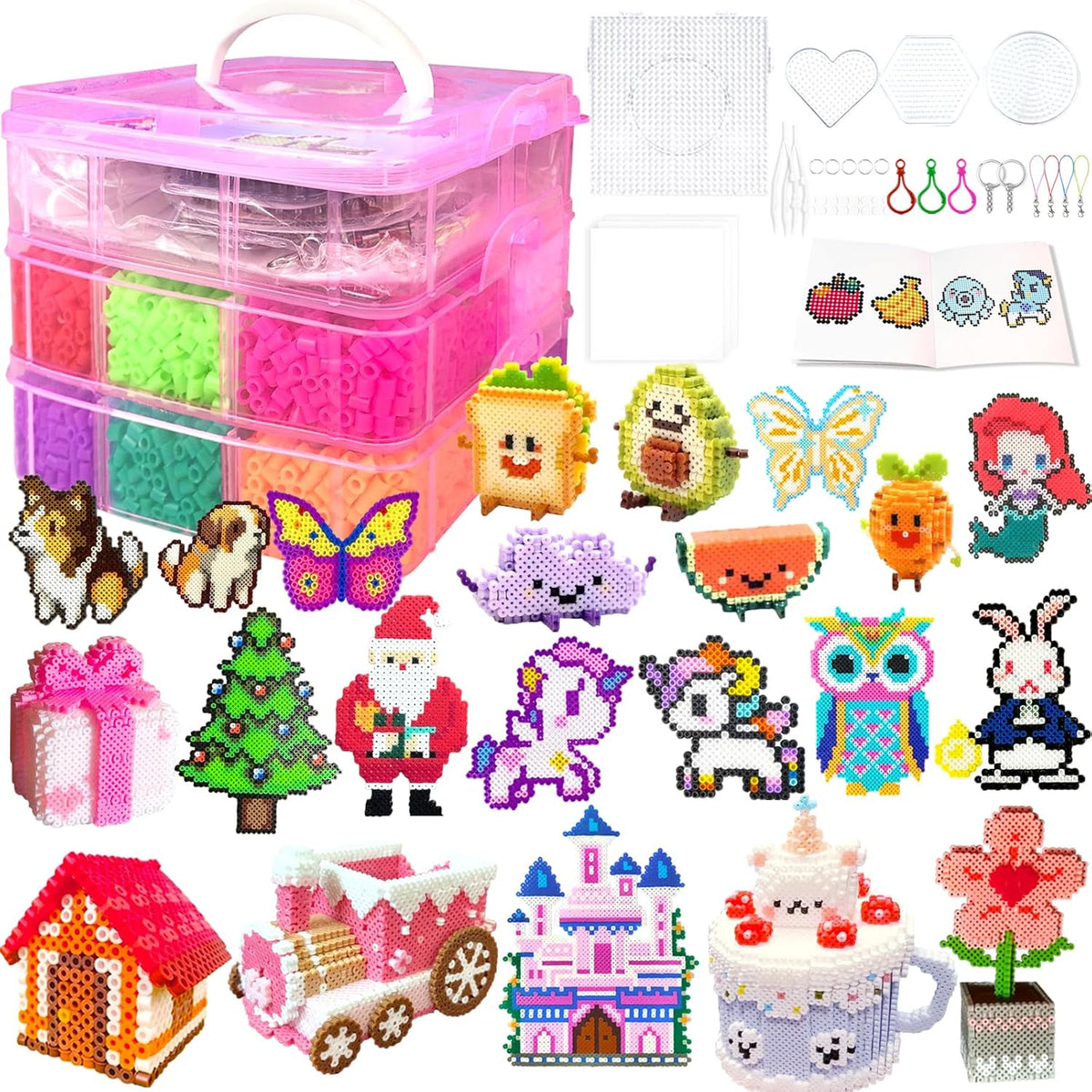 Kit de 11000 cuentas fusibles - Juego de cuentas de 5 mm de 20 colores con caja de almacenamiento, tablero de clavijas, papel de planchado y accesorios, kits de arte y manualidades para niños de 5