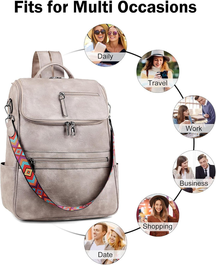 FADEON Mochila para laptop para mujer, mochila de cuero de viaje co...