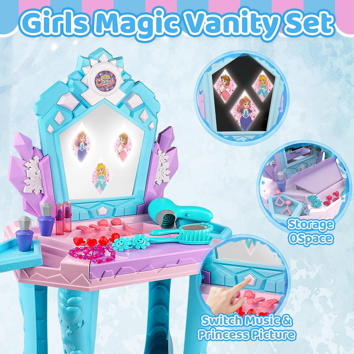 Mesa y silla de tocador de juguete Frozen Girl con espejo y luces y música