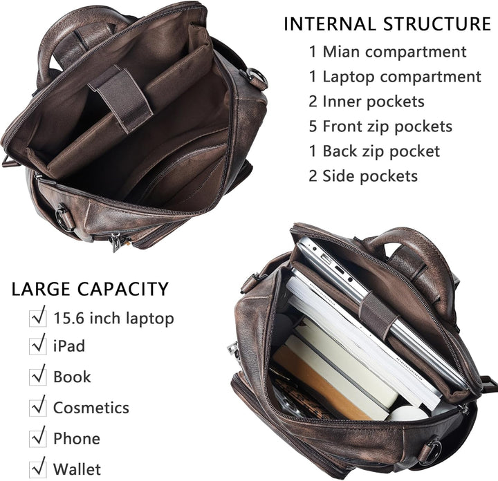 Shrrie Mochila Bolso de Cuero Vegano para Laptop para Mujeres, para...