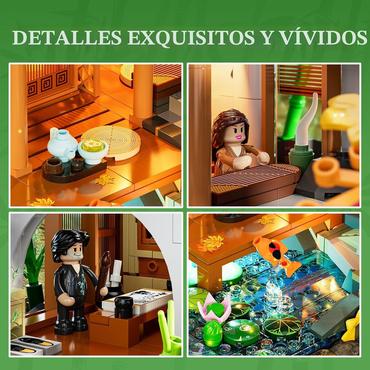 Lumibricks Set de construcción de casa de bambú con iluminación - Colección de cabaña china retro y casa en el árbol con luz LED, 2432 piezas para adultos y coleccionistas de casas retro