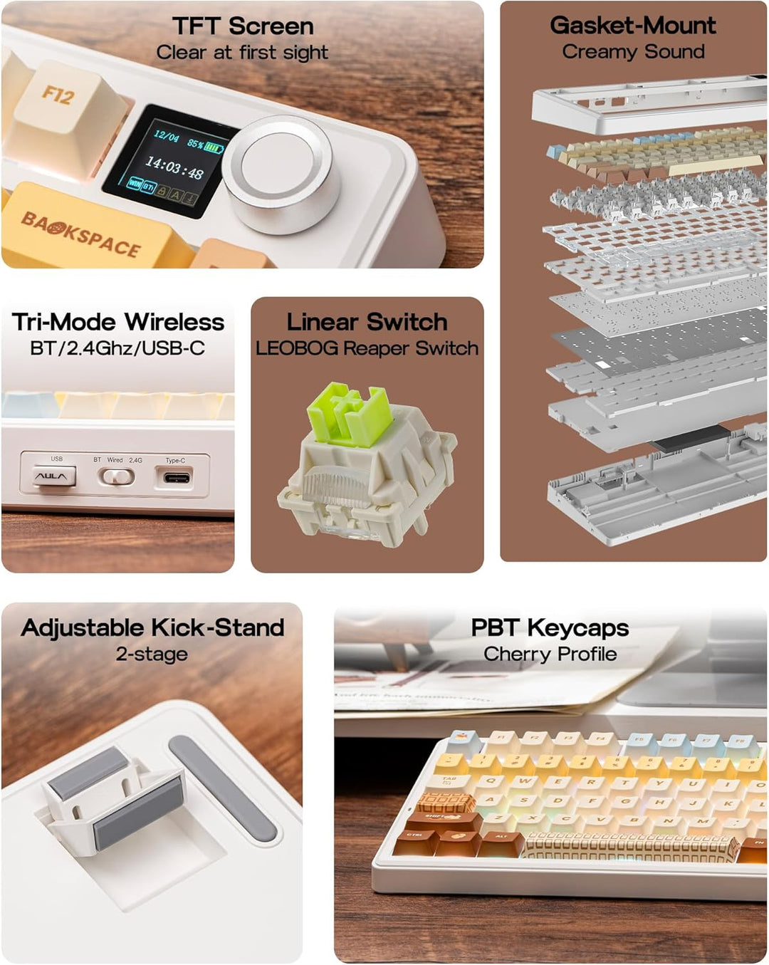 EPOMAKER X Aula F75 MAX Teclado mecánico inalámbrico con pantalla T...