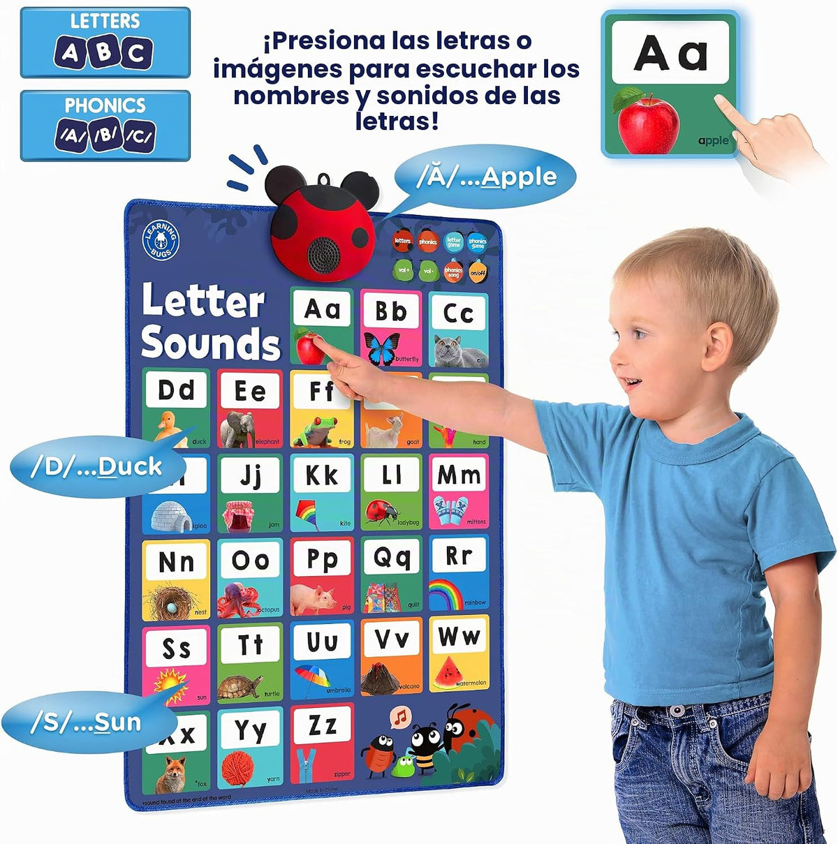 LEARNING BUGS Presiona para Aprender Fonética, Póster Parlante