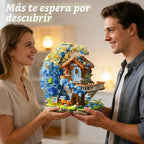 Blue Moon - Juego de construcción de casa de flores con luz, colección botánica, kit de bloques de construcción de casa del árbol, compatible con Lego para decoración del hogar de adultos