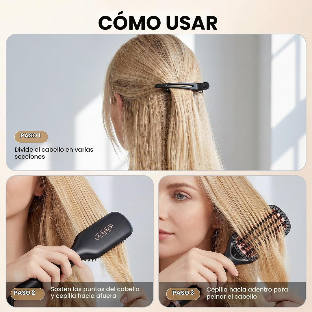 OHUP Cepillo alisador de cabello negro, cepillo alisador y peine ca...