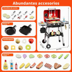 Set de juego para niños Parrilla BBQ de 2 niveles, Parrilla de juguete para niños, Comida de juego para exteriores