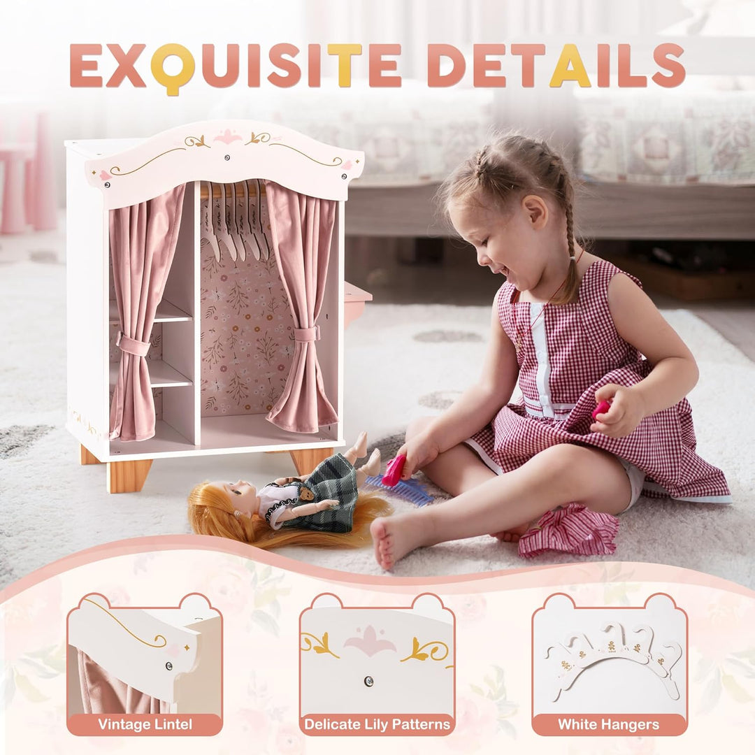 ROBOTIME Armario de muñecas de 18 pulgadas, armario de madera para...