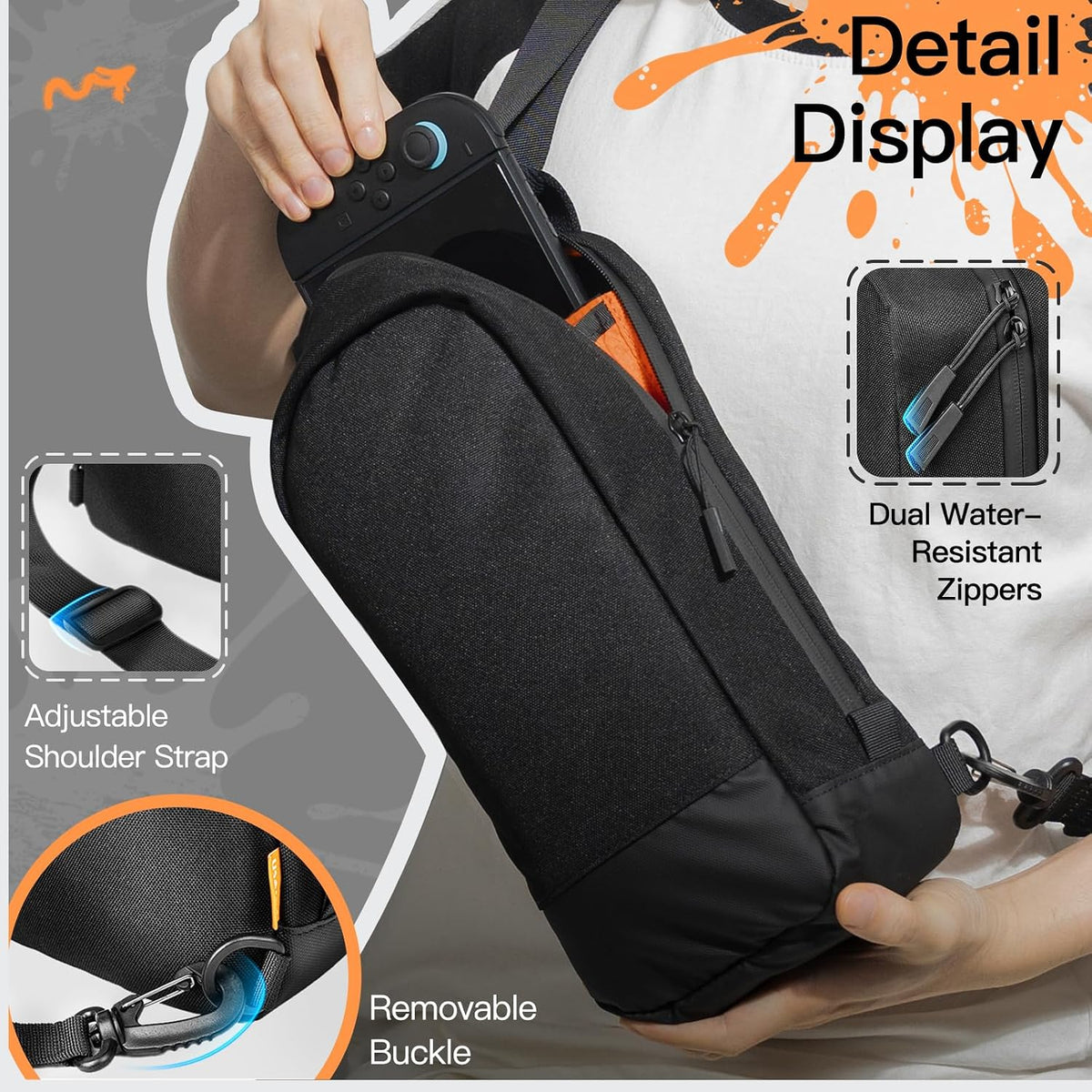 Bolso bandolera JETech para Nintendo Switch 2/Switch OLED/Consola Switch, Negro