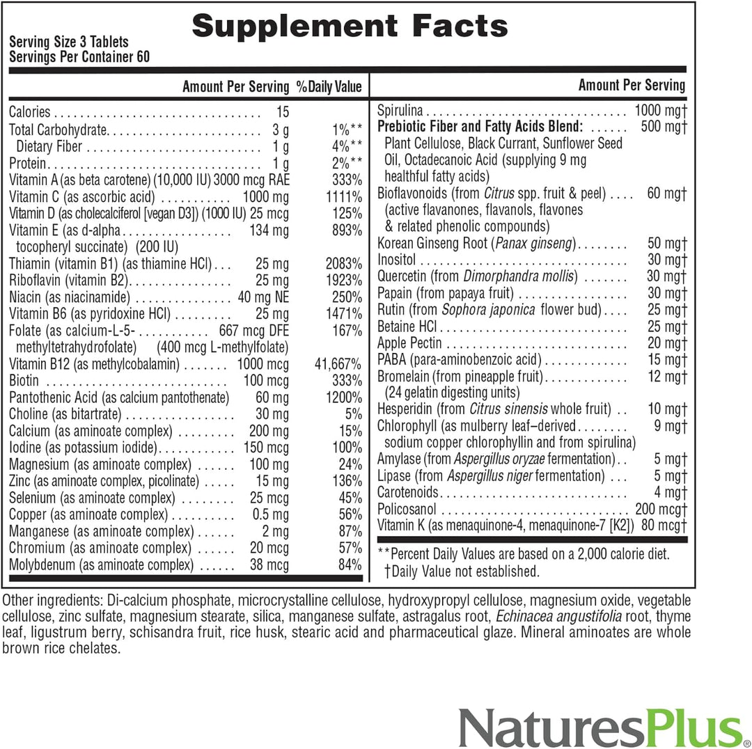 NaturesPlus Source of Life - Sin hierro - 180 tabletas - Suplemento...