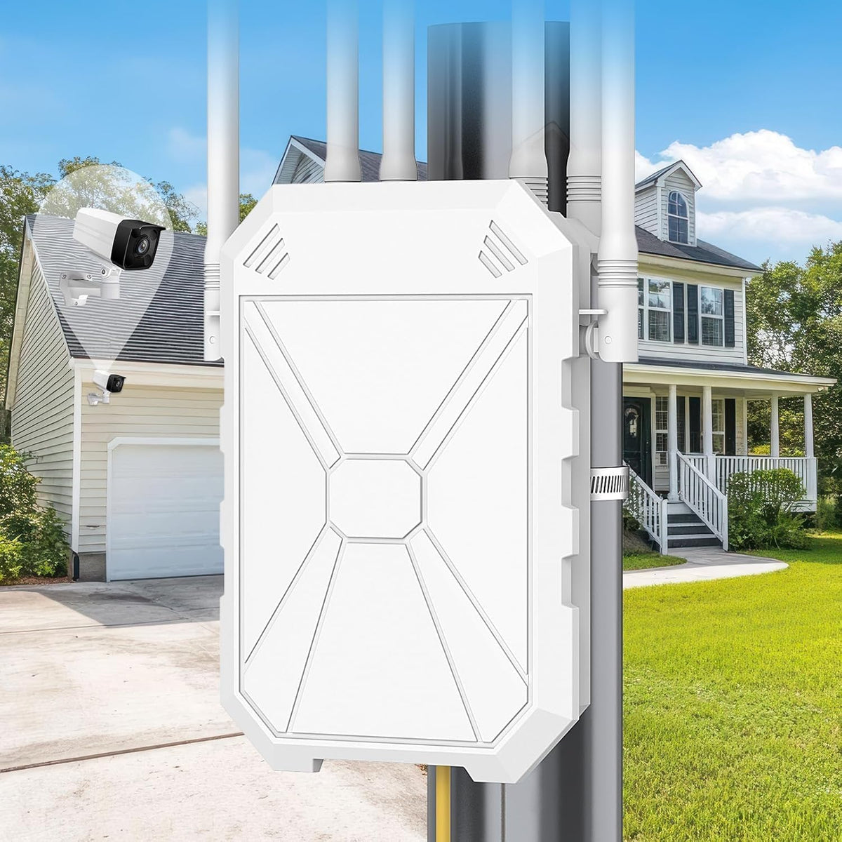 Extensor WiFi para exteriores AC1200, amplificador de señal WiFi para exteriores, IP65 resistente a la intemperie, modo repetidor/AP/enrutador, con PoE, para cámara, patio, Starlink, patio, granja