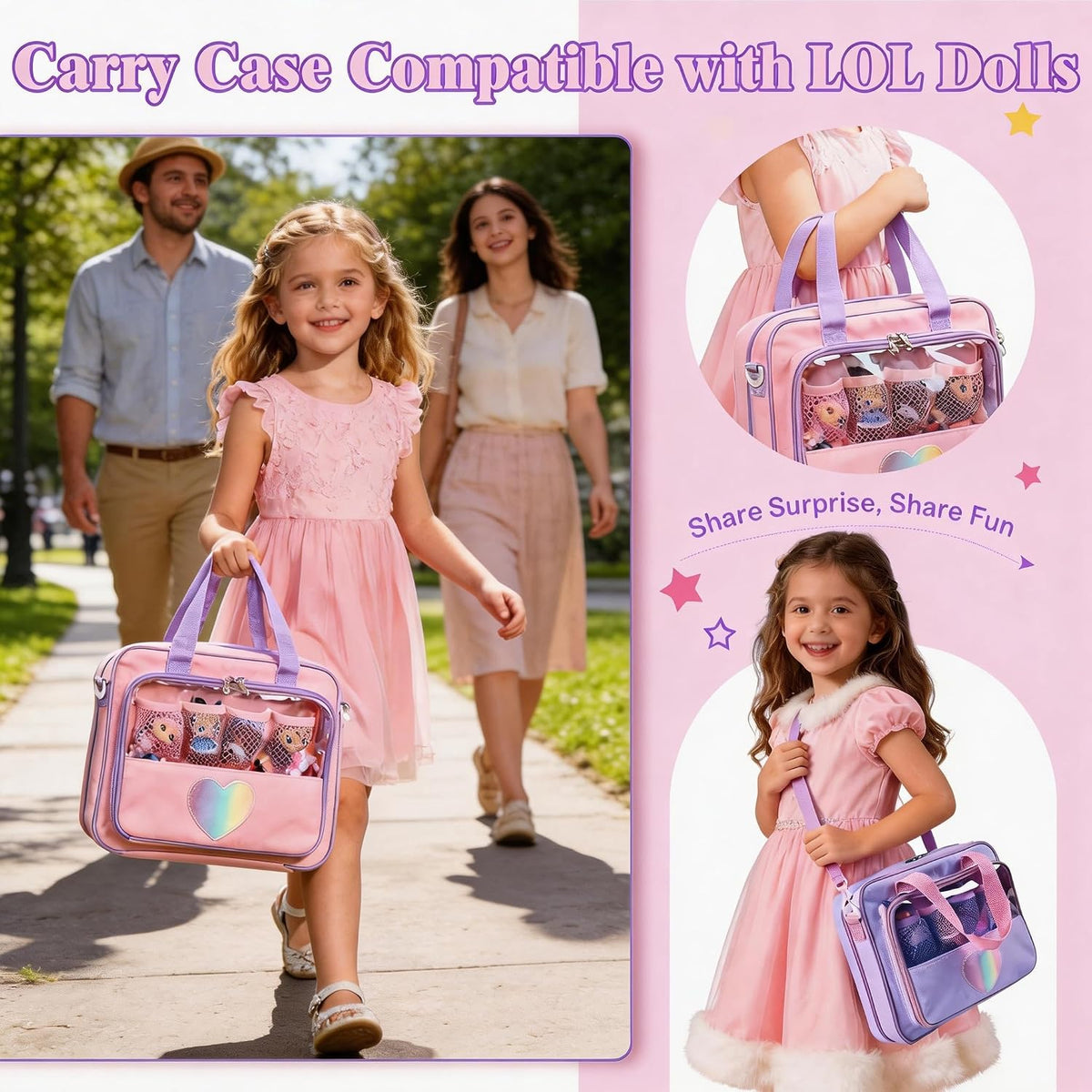 Bolsa de transporte para muñecas compatible con muñecas LOL Surprise, bolsa de transporte compatible con muñecas Barbie de 6 a 12 pulgadas, organizador todo en uno para muñecas y accesorios (solo