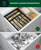ROYAL CRAFT WOOD Organizador de cajones de cocina de bambú de lujo, organizador de cubiertos, soporte para utensilios y bandeja de cubiertos con separadores de cajones ranurados para cubiertos y