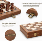 Hvygss - Tablero magnético de ajedrez de 15 pulgadas, juego de ajedrez de madera plegable con damas, piezas hechas a mano con 2 reinas adicionales, juego de mesa de viaje portátil para niños de 6 años
