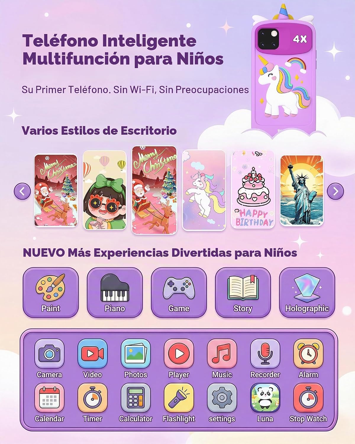 Teléfono inteligente para niños para niñas de 3 a 12 años, teléfonos de