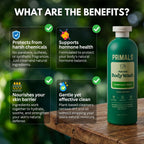 PRIMALS Paquete completo de ducha limpia, cabezal de ducha filtrado, champú fortalecedor del cabello y gel de baño natural, elimina cloro, flúor y metales pesados, cero sulfatos, parabenos o fragran