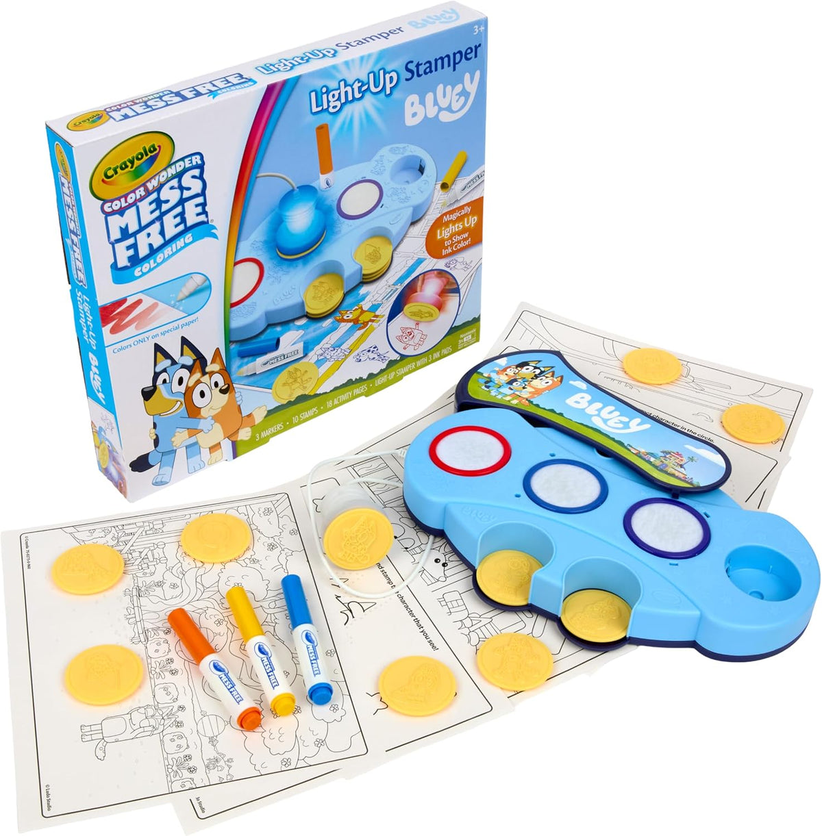 Crayola Magic Light Up Bluey Stamper Art Set, para colorear y estampado sin