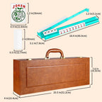 American Mahjong - Juego de maletas de cuero sintético portátil marrón, 166 azulejos blancos, 4 estantes Mahjong todo en uno con empujadores, incluye fichas y dados, juego de azulejos Travel